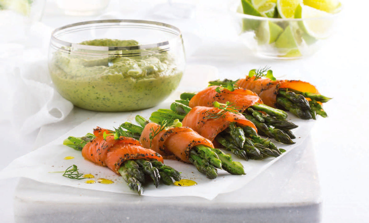 King Salmon with Asparagus & Avocado Dipping Sauce