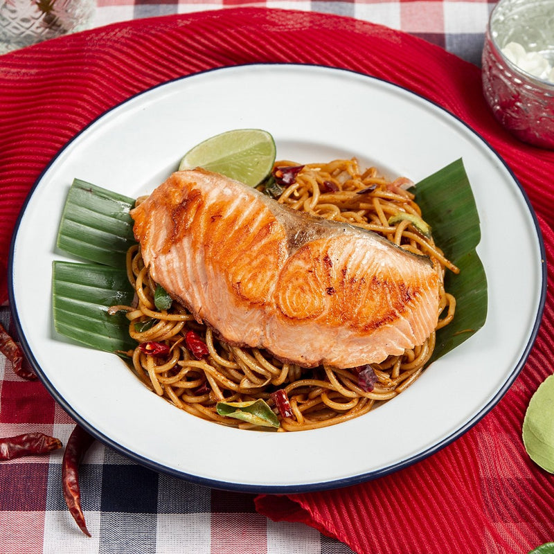 Salmon Tom Yum Spaghetti