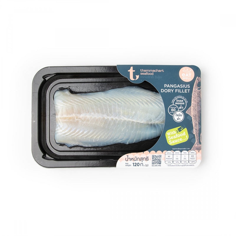 เนื้อปลาแพนกาเซียสดอรี่แล่พร้อมน้ำจิ้มซีฟู้ด 120 กรัม/เเพ็ก (แช่แข็ง)