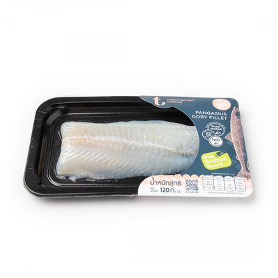 เนื้อปลาแพนกาเซียสดอรี่แล่พร้อมน้ำจิ้มซีฟู้ด 120 กรัม/เเพ็ก (แช่แข็ง)